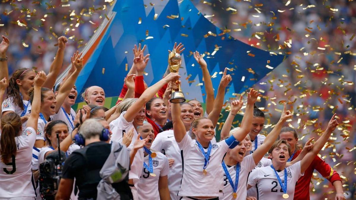 
Abby Wambach #20 and Christie Rampone #3 of the United States celebrates after winning the FIFA Women's World Cup Canada 2015 5-2 against Japan at BC Place Stadium on July 5, 2015 in Vancouver, Canada. 
