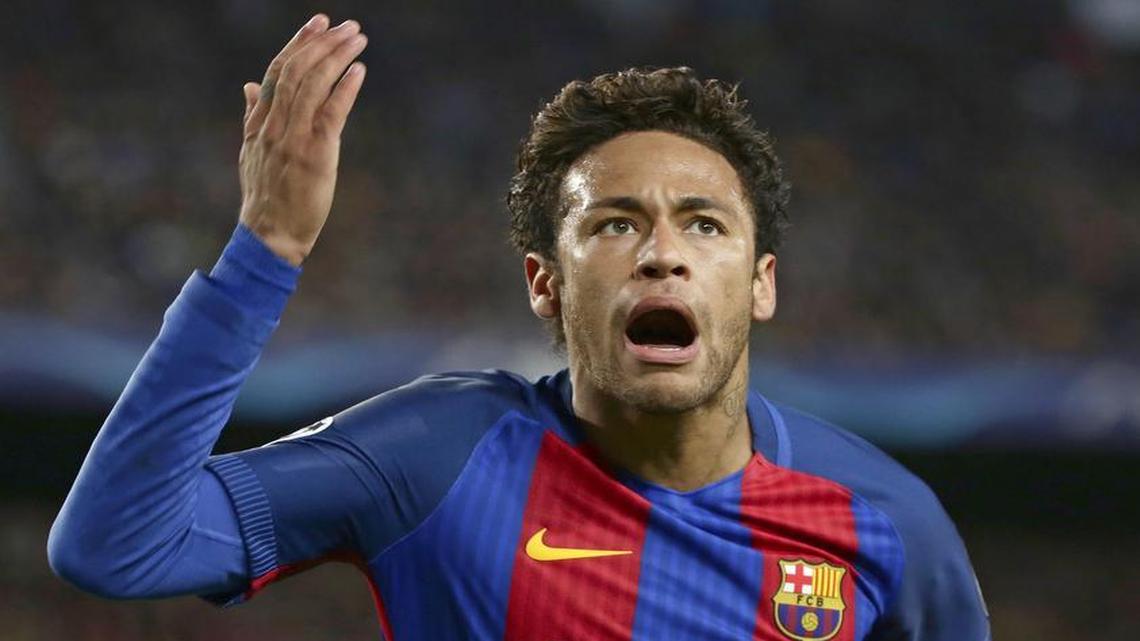 Barcelona's Neymar gestures during the Champions League quarterfinal second leg soccer match between Barcelona and Juventus at Camp Nou stadium in Barcelona, Spain, Wednesday, April 19, 2017.