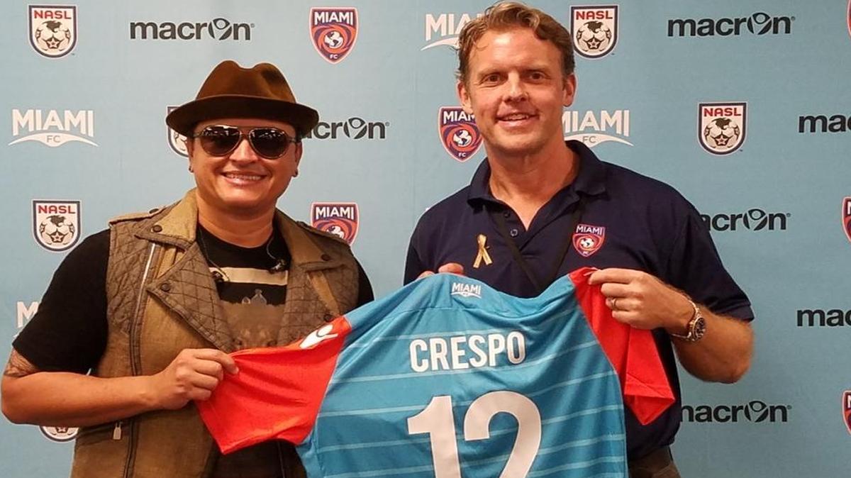 Miami FC welcomed Grammy winner Elvis Crespo (left), who performed a concert after Friday night’s game.