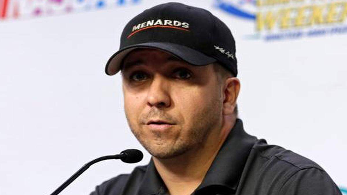 
NASCAR Truck series driver Matt Crafton talks to reporters during a news conference Thursday, Nov. 14, 2013, at the Homestead-Miami Speedway in Homestead, Fla. Crafton only needs to start Friday's race to win the season title. 
