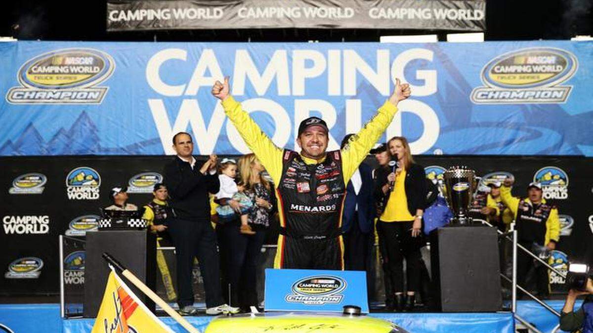 
Making history: Matt Crafton, 38, is the first driver to win two Camping World Truck Series championships in a row. ‘This is really cool,’ he said.
