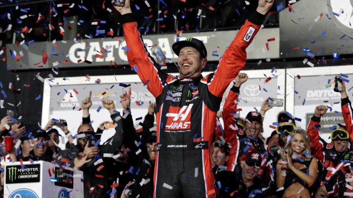 Kurt Busch celebrates in Victory Lane on Sunday after winning the crash-filled Daytona 500 for the first time. One of Busch’s sponsors is Monster Energy, which also is the new sponsor for the top NASCAR series.