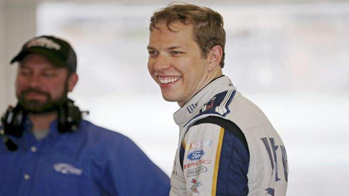 
Brad Keselowski, driver of the #2 Miller Lite Ford, in the garage between test runs at Homestead-Miami Speedway in Homestead on Tuesday, October 28, 2014.
