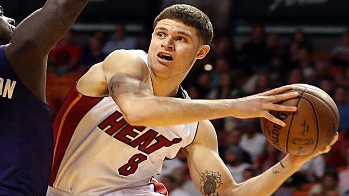 Miami Heat guard Tyler Johnson, right, is expected to miss up to two months after shoulder surgery. Johnson has averaged 8 points in 36 games this season.