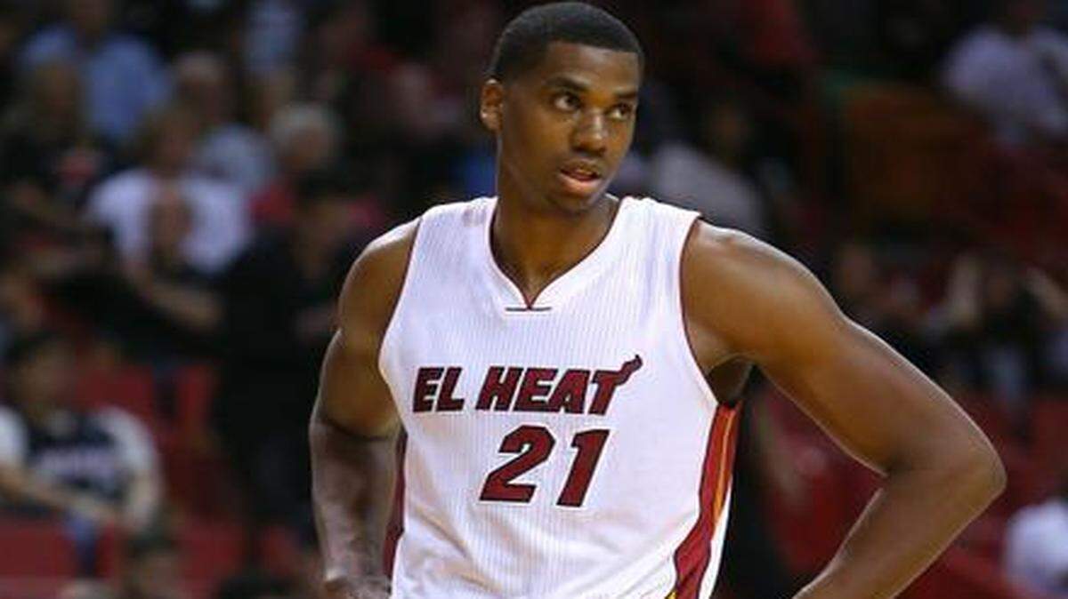 
Miami Heat center Hassan Whiteside during the first quarter of an NBA basketball game against Los Angeles Lakers at the AmericanAirlines Arena in Miami on Wednesday, March 4, 2015.

