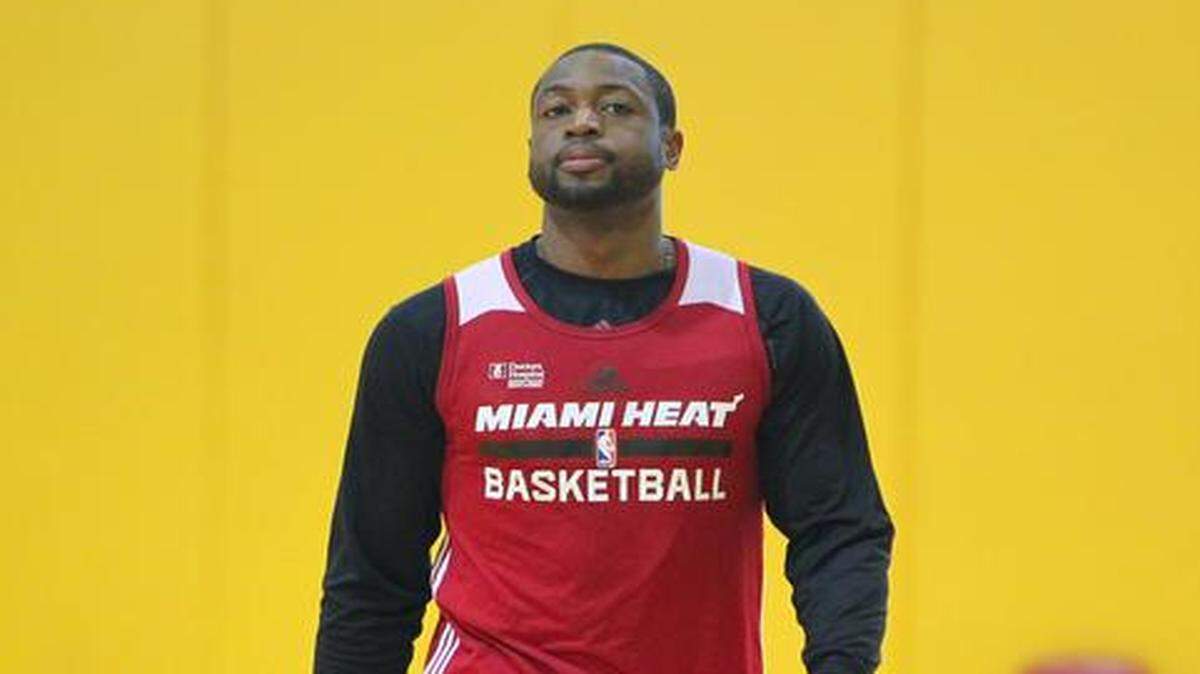 
Miami Heat guard Dwyane Wade looks on during team practice at the AmericanAirlines Arena in Miami on Nov. 11, 2014.
