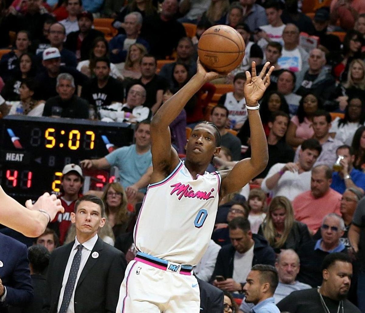 Miami Heat forward Josh Richardson shoots against Philadelphia in the second quarter of a game at AmericanAirlines Arena in Miami on March 08, 2018.