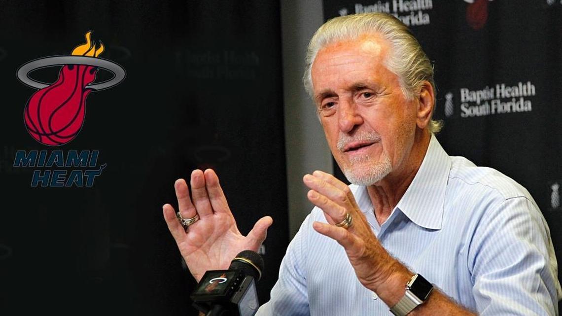 Miami Heat president Pat Riley talks to the media during a press conference at Miami at AmericanAirlines Arena in Miami on Friday, September 22 2017.