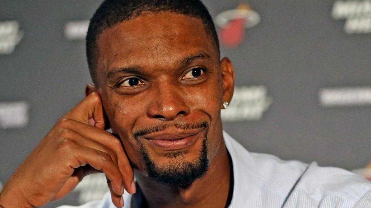 
Miami Heat forward Chris Bosh speaks during a news conference at AmericanAirlines Arena in Miami on Thursday, Sept. 24, 2015. Bosh said he’s off blood thinners and has been cleared to play after missing the final 28 games last season following a hospitalization for blood clots. 
