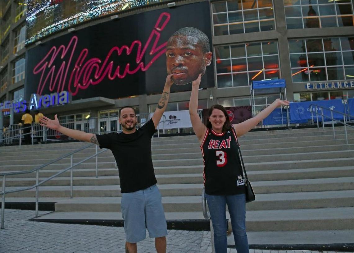 Shaquille and Trisha Maldonado, Miami Heat fans from Orlando, ‘came just for the game because we’re fans of Wade.’