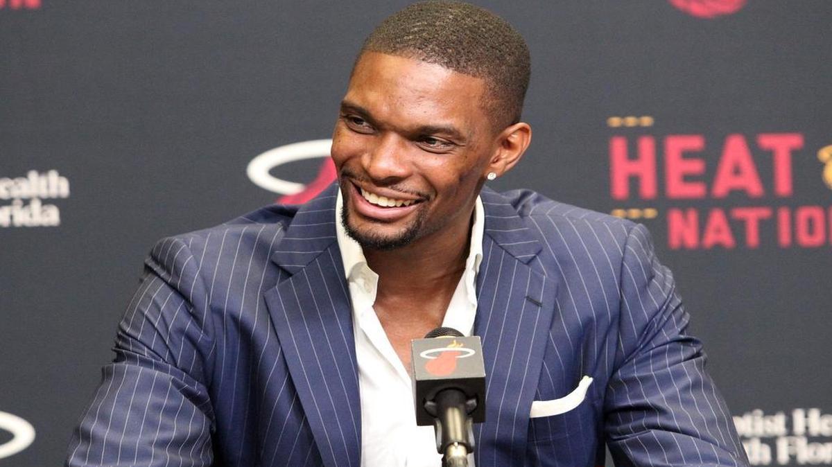 
Miami Heat forward Chris Bosh gives an update on his health during a news conference Monday, March 9, 2015 at AmericanAirlines Arena.
