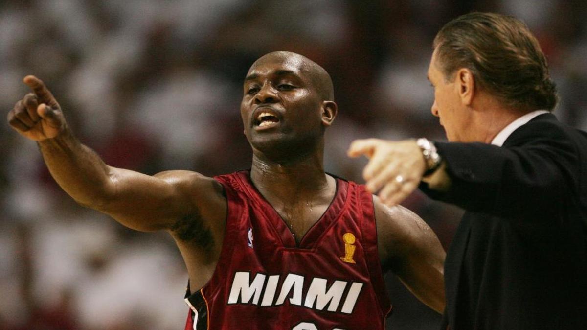 “That team was put together by a great man in Pat Riley,” Gary Payton, left, said of the Heat’s 2006 title team. “When he put this team together, a lot of people said that he didn’t know what he was doing, he took a chance on all these guys, had attitudes, they were always this person that time, all of them had a different attitude toward the game.”