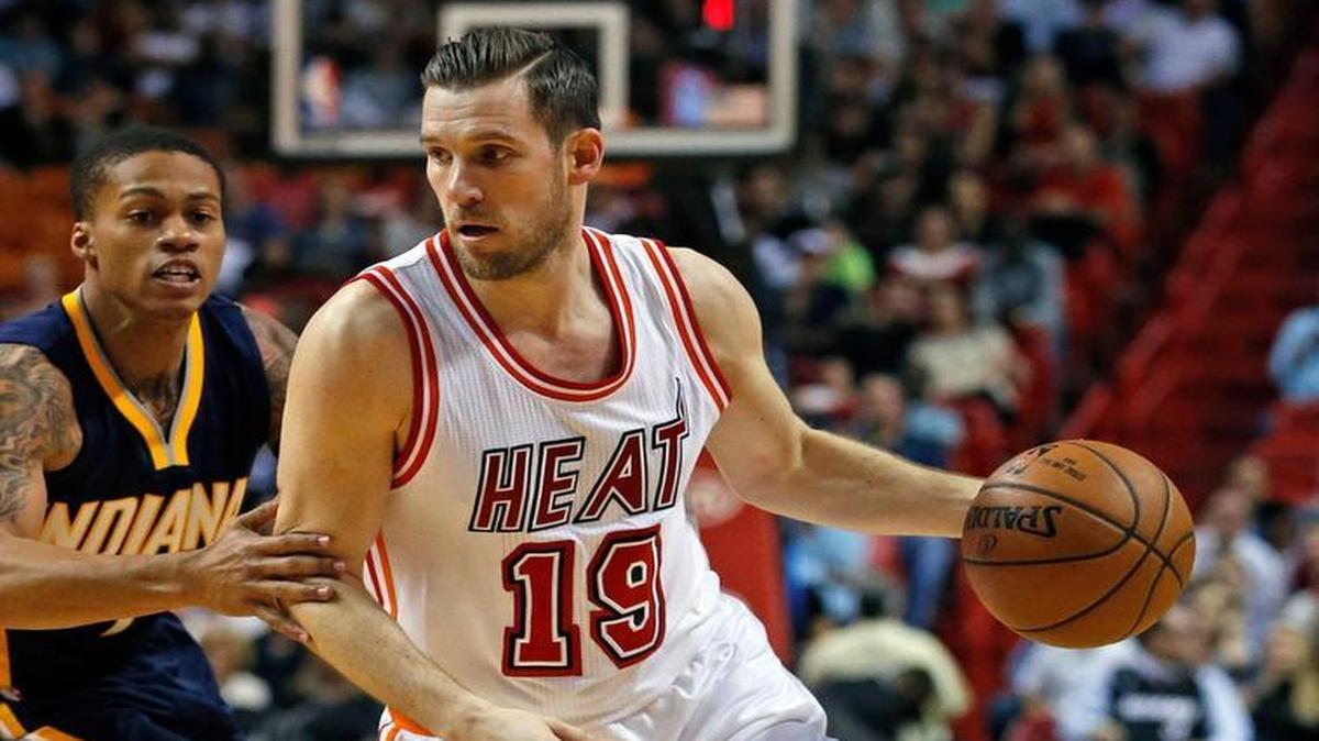In this Feb. 22, 2016, file photo, Miami Heat's Beno Udrih (19) drives to the basket against the Indiana Pacers during the first half of an NBA basketball game, in Miami.