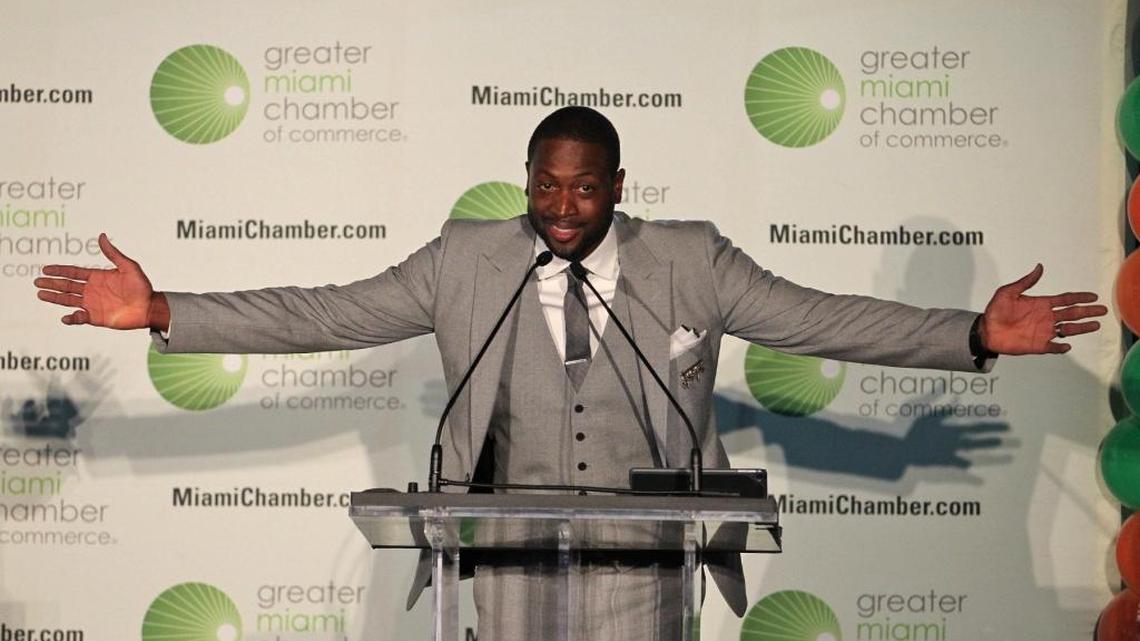 
Dwyane Wade is honored at the Greater Miami Chamber of Commerce’s Sports Hall of Champions induction ceremony Wednesday, Sept. 16, 2015 at Marlins Park.
