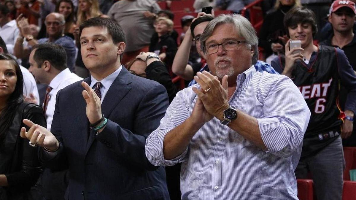 Miami Heat CEO Nick Arison, left, with his dad Heat owner Micky Arison.