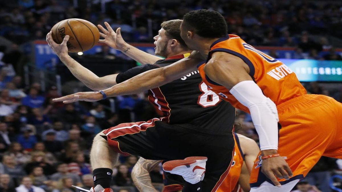 With starter Goran Dragic and backup Beno Udrih out with injuries, Tyler Johnson had to step in as the starting point guard for the Heat against the Thunder on Sunday.