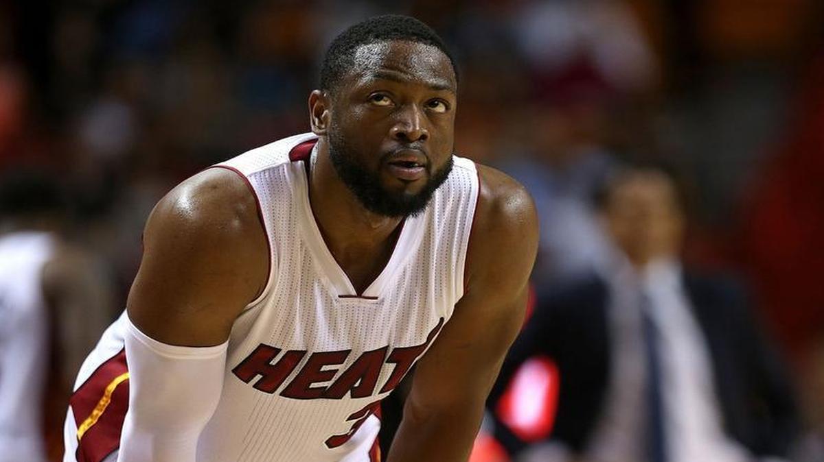 
Dwyane Wade #3 of the Miami Heat looks on during a game against the Orlando Magic at American Airlines Arena on April 13, 2015 in Miami, Florida.
