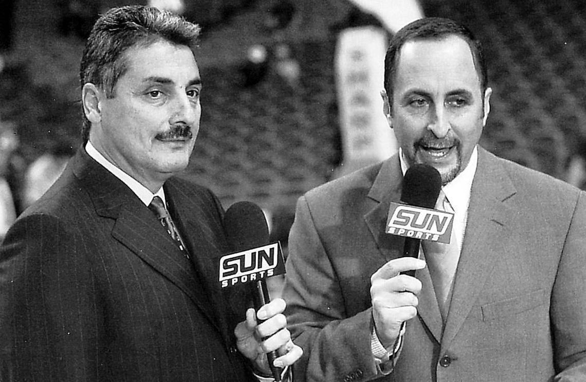 Broadcasters Tony Fiorentino and Eric Reid, a pair of Miami Heat originals, during the 2005-06 season.