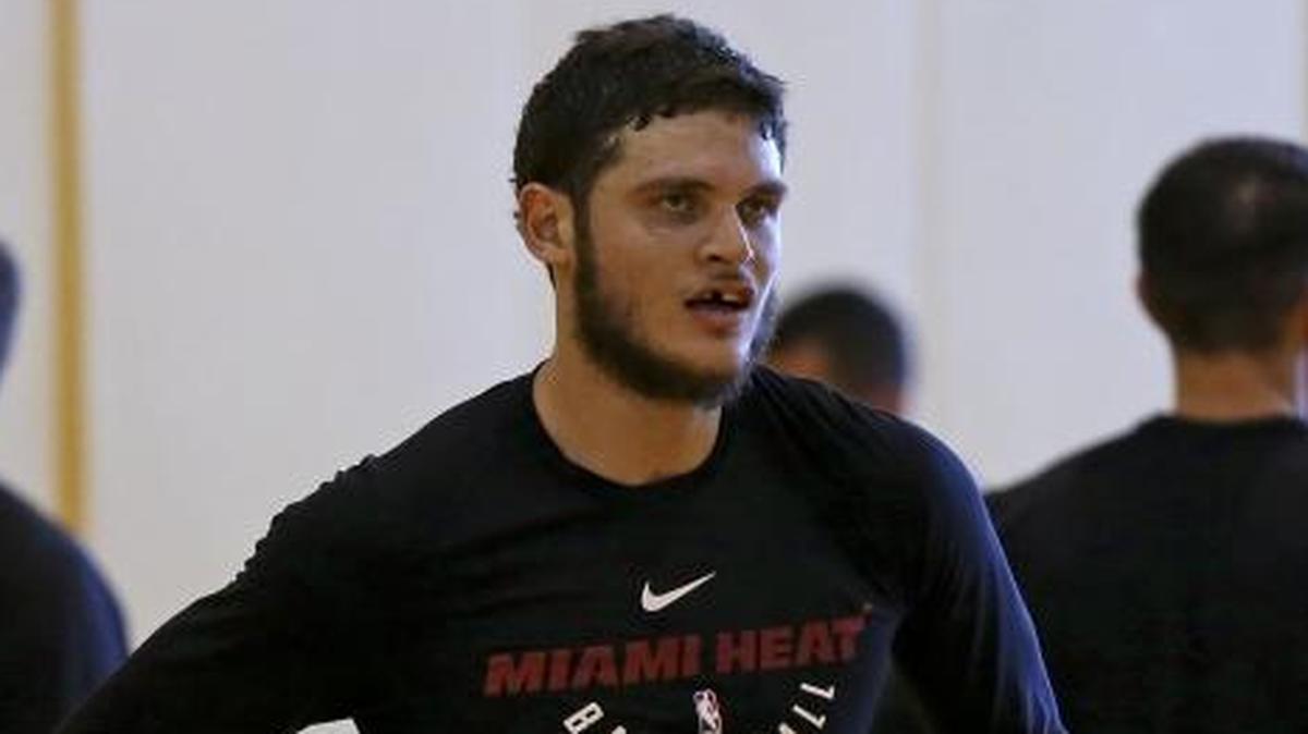 Miami Heat guard Tyler Johnson looks on during practice at the AmericanAirlines Arena in Miami on Friday, February 21, 2018, in preparation for a regular season game against the New Orleans Pelicans on Friday.