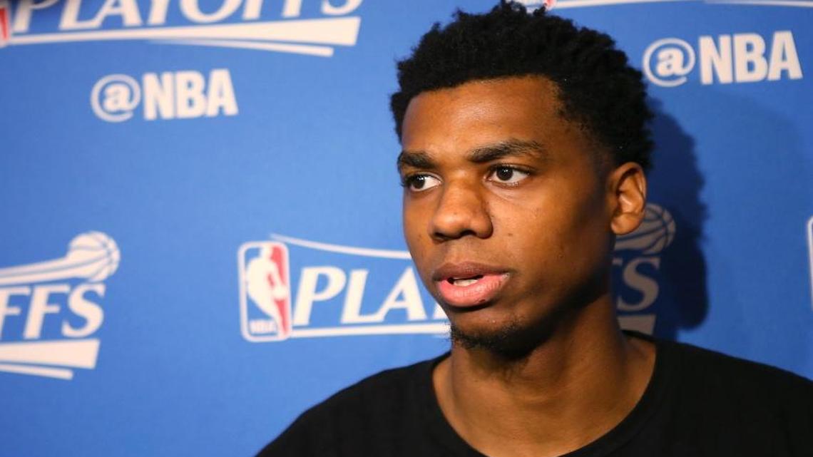 Miami Heat center Hassan Whiteside, speaks with the media after team's practice on Tues., April 26, 2016, at American Airlines Arena in Miami in preparation for Game 5 of the first round of the 2015-16 NBA Playoffs against the Charlotte Hornets set for Wednesday night.