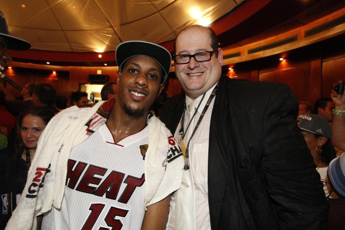 Miami Heat general manager Andy Elisburg with former Heat player Mario Chalmers.