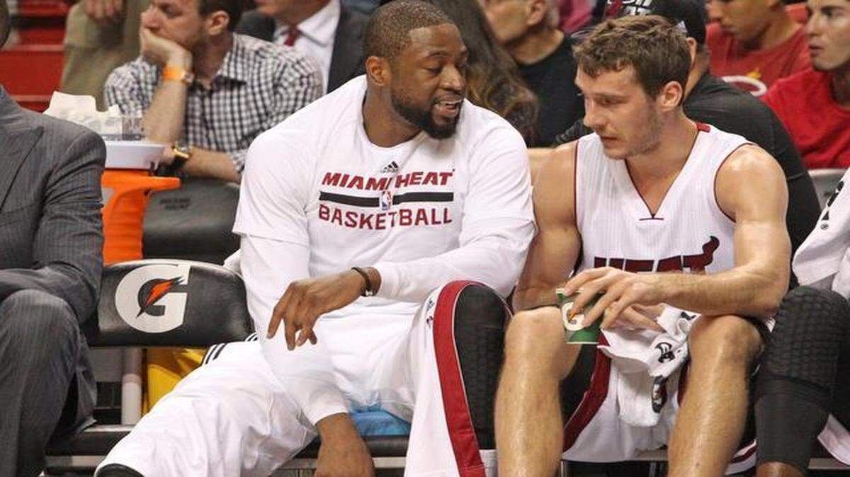 
The Heat’s Dwayne Wade, left, said he has never played with a player like new point guard Goran Dragic in his 12 years in the league.
