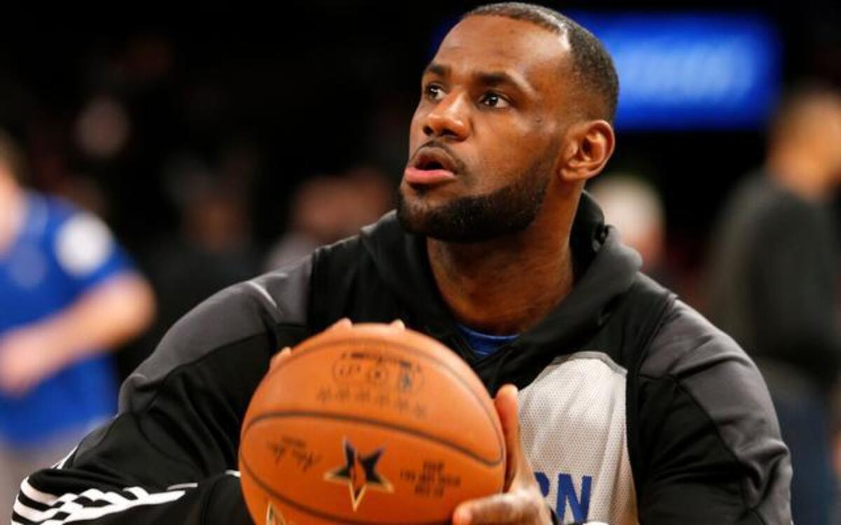 
East Team's LeBron James, of the Cleveland Cavaliers, shoots during practice at the NBA All-Star basketball game, Saturday, Feb. 14, 2015, in New York. 
