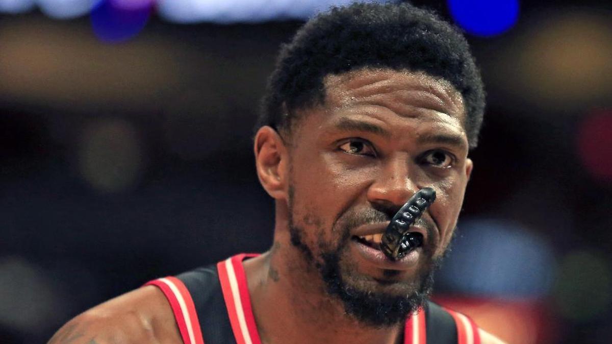 Miami Heat forward Udonis Haslem smiles in the fourth quarter as the Miami Heat host the New Orleans Pelicans on Saturday, December 23, 2017.