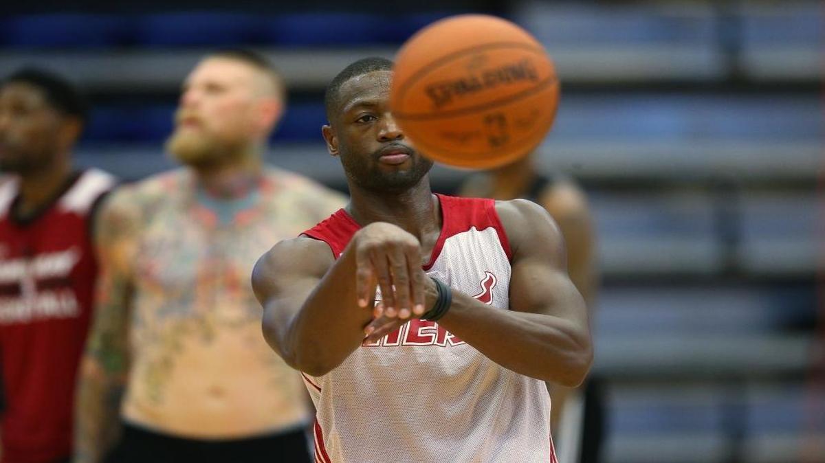 
Miami Heat guard Dwyane Wade during the third day of the Miami Heat training camp in preparation for the 2015-16 NBA season at FAU Arena on Thursday, October 1, 2015.
