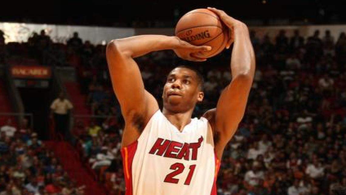 
Miami Heat center Hassan Whiteside prepares to shoot a free throw against the Orlando Magic at AmericanAirlines Arena in Miami on Dec. 29, 2014.
