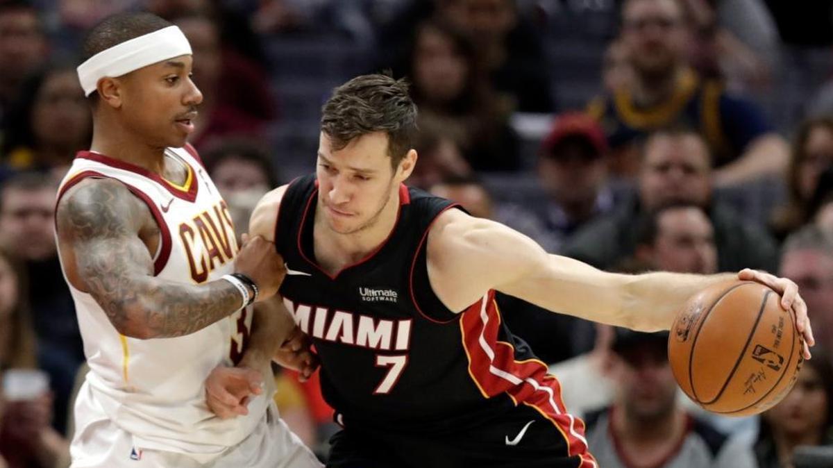 Miami Heat’s Goran Dragic (7) seen here driving past Cleveland Cavaliers’ Isaiah Thomas (3) in the first half of Wednesday’s game in Cleveland, earned a spot Thursday in the upcoming NBA All-Star Game.