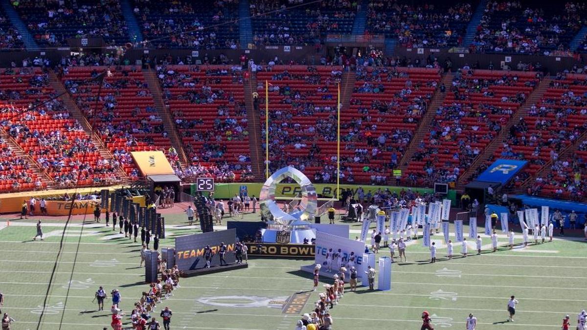 The all-star football players are introduced before the NFL Pro Bowl football game, Sunday, Jan. 31, 2016, in Honolulu.