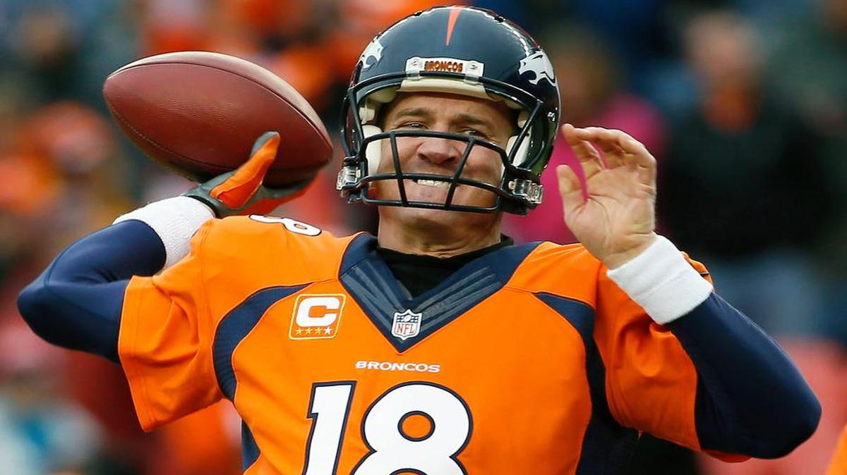 
In this Sunday, Jan. 11, 2015, file photo, Denver Broncos quarterback Peyton Manning (18) warms up prior to an NFL divisional playoff game against the Indianapolis Colts in Denver. Manning can earn back every penny of the $4 million pay cut John Elway asked his to take this offseason. All he has to do is win Super Bowl 50. 
