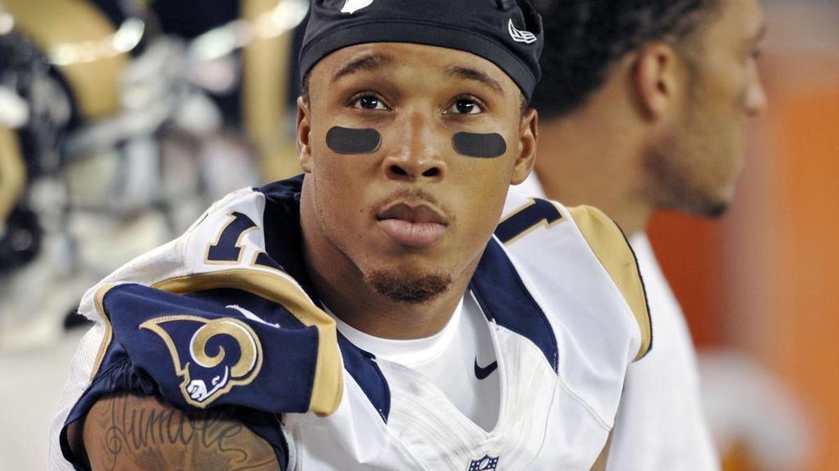 St. Louis Rams wide receiver Stedman Bailey watches from the bench in a 2013 game.