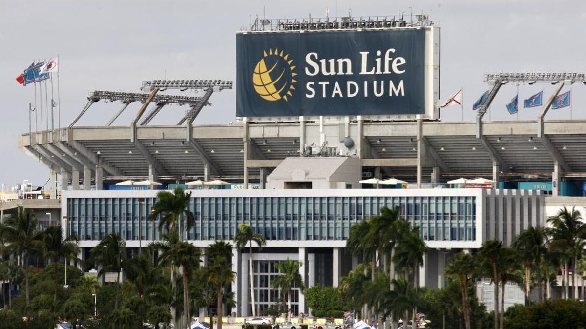 In this Oct. 23, 2011 file photo, Sun Life Stadium is shown before the start of an NFL football game between the Miami Dolphins and the Denver Broncos, in Miami Gardens.