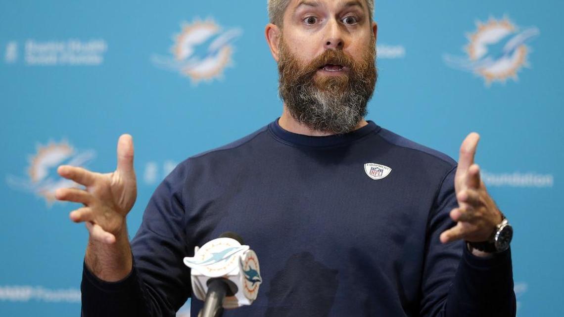 Matt Burke, Miami Dolphins defensive coordinator, speaks to the media at the Dolphins Training Facility in Davie on Wednesday, June 7, 2017.