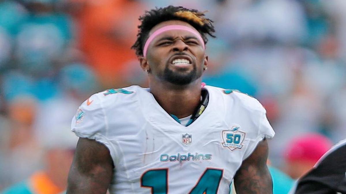 Miami Dolphins wide receiver Jarvis Landry reacts after scoring in the first quarter against the Houston Texans at Sun Life Stadium on Sunday, October 25, 2015.