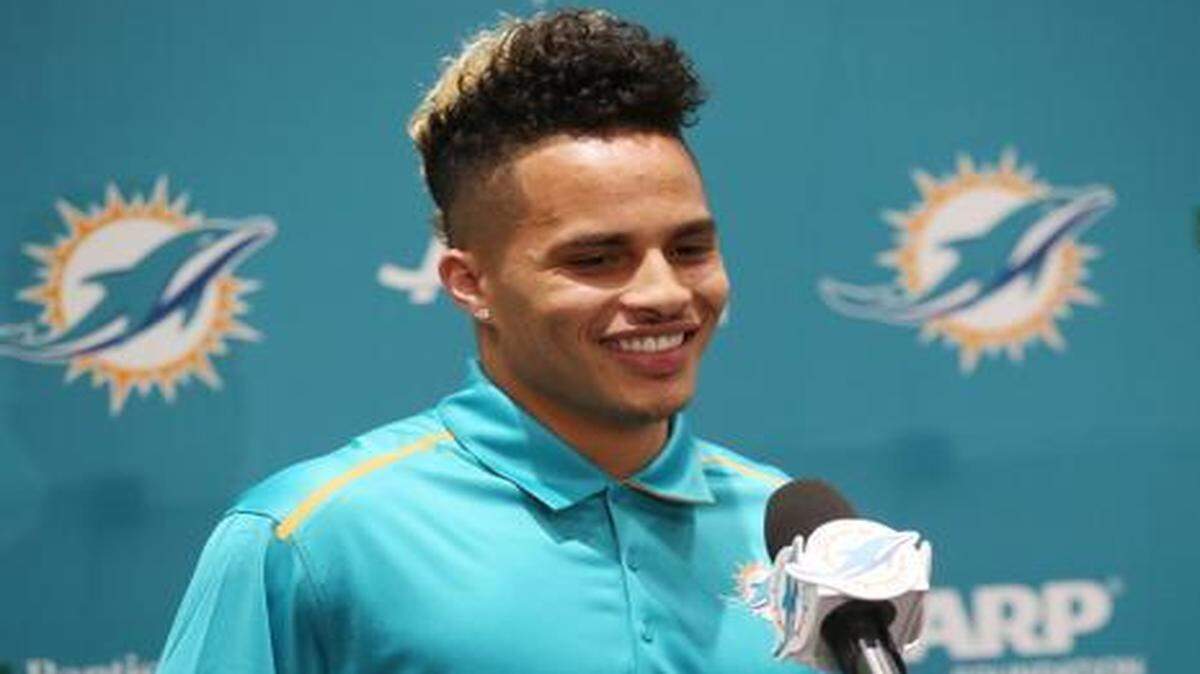 
New Miami Dolphins wide receiver Kenny Stills speaks to the media Saturday, March 14, 2015 in Davie, Fla. 
