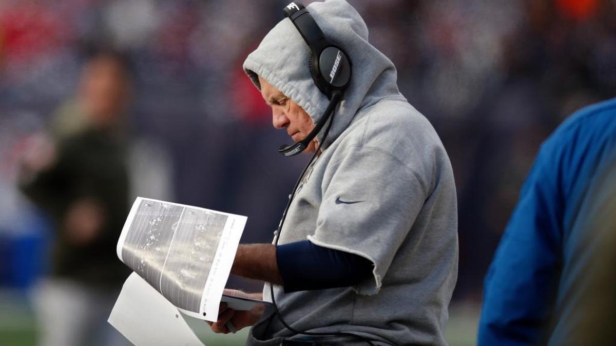 New England Patriots Coach Bill Belichick, during the first half of the game against the Miami Dolphins in Foxborough, Massachusetts, on Sunday, Nov. 26, 2017. Evil or not? Depends on your rooting interest, but there’s no denying that Belichick is a genius.