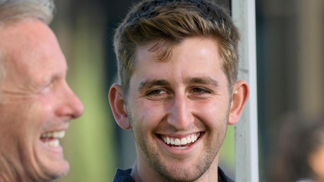 UCLA quarterback Josh Rosen, right, is interviewed by NFL Network reporter Mike Mayock following UCLA's pro day for NFL draft prospects in Los Angeles on March 15.