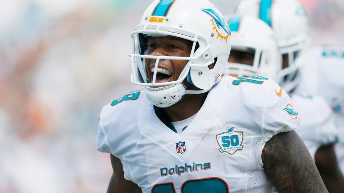 Miami Dolphins wide receiver Rishard Matthews (18) celebrates a play against the Houston Texans, Sunday, Oct. 25, 2015 at Sun Life Stadium in Miami Gardens, Fla.