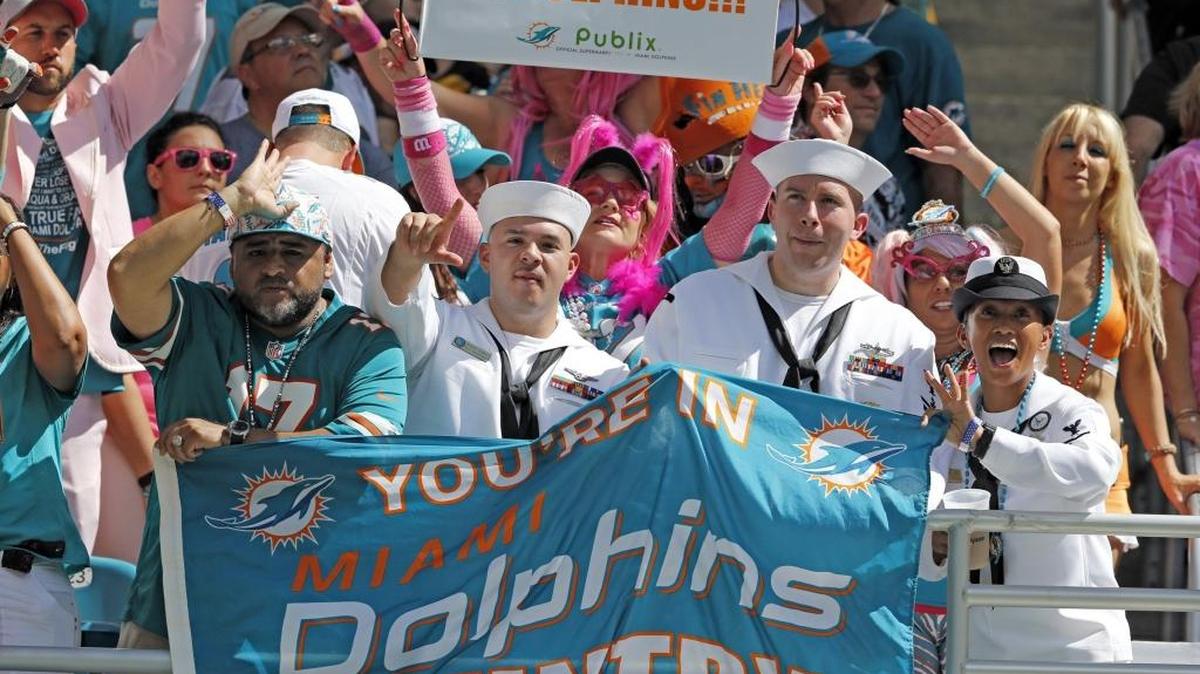 Dolphin fans show their support as the Miami Dolphins host the Pittsburgh Steelers at Hard Rock Stadium on Sun., Oct. 16, 2016.