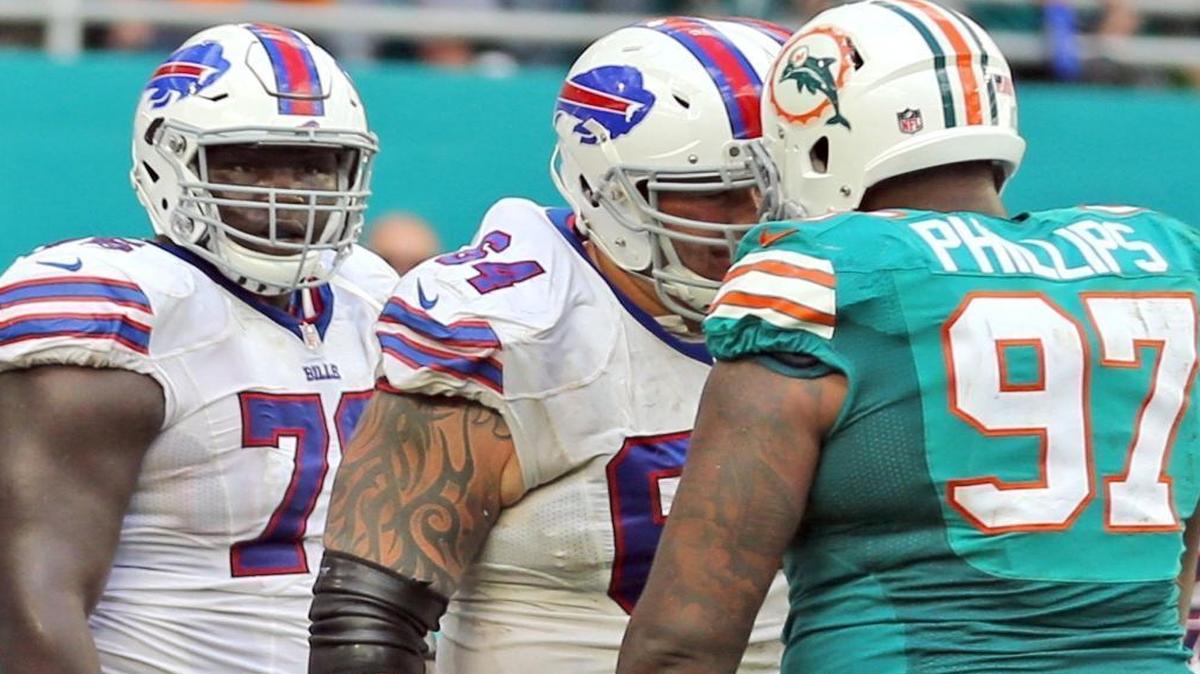 Miami Dolphins defensive tackle Jordan Phillips confronts Richie Incognito after a fourth-quarter scuffle Sunday.