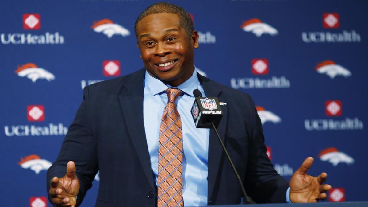 Vance Joseph responds to questions after he was introduced as the new head coach of the Denver Broncos NFL during a news conference at the team's headquarters Thursday.