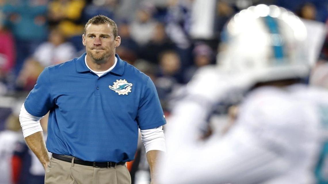 Miami Dolphins head coach Dan Campbell as the New England Patriots host the Miami Dolphins at Gillette Stadium in Foxborough, Massachusetts on Friday, October 30, 2015.