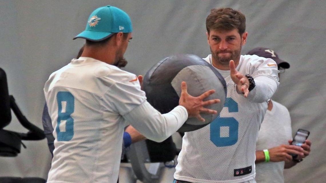 The baton — or in this case, medicine ball — will be passed from Matt Moore to Jay Cutler Thursday.