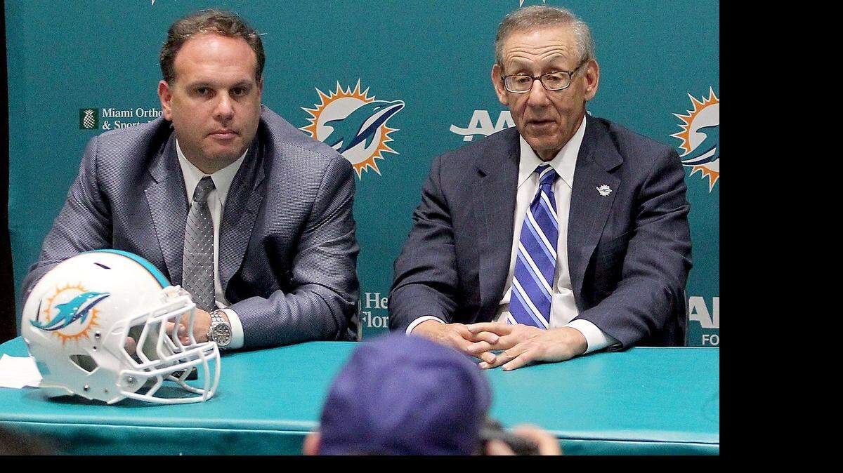 
Miami Dolphins Executive Vice President, Football Operations Mike Tannenbaum, and owner Stephen M. Ross. 
