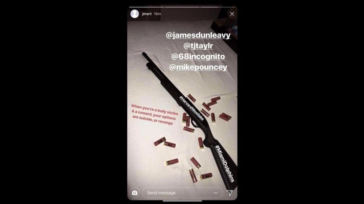 A screenshot of the Instagram story post reportedly made by former Dolphins offensive lineman Jonathan Martin.