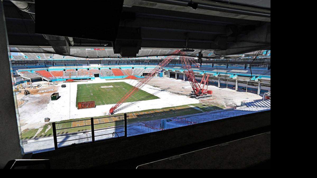 
Here’s a view of Dolphins Stadium under construction from late February. 
