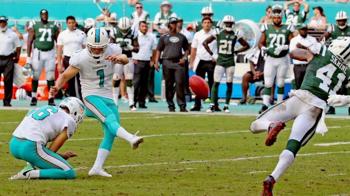 Cody Parkey kicks the winning field goal in the final seconds of the fourth quarter to help the Dolphins beat the Jets at Hard Rock Stadium Sunday.